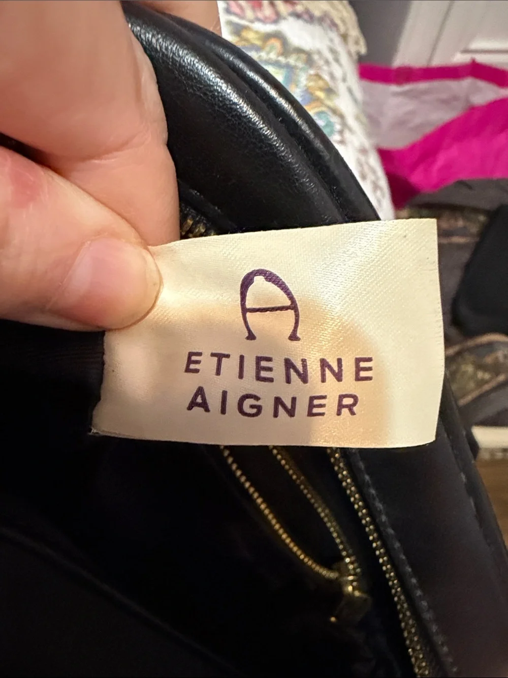 Etienne Aigner Black Leather Crossbody with Embossed 'A'
